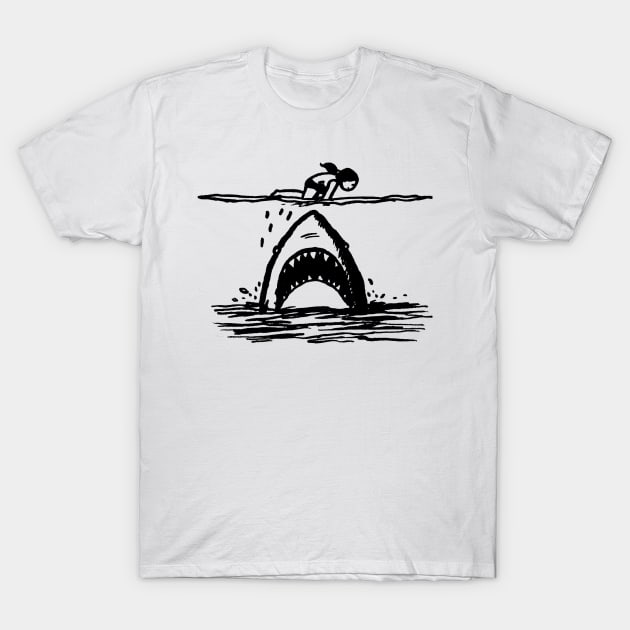 Stick Figure of a Shark in Black Ink T-Shirt by WelshDesigns